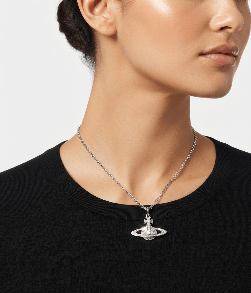 Vivienne Saturn Planet Necklace In Silver With Diamonds - Seven Gates