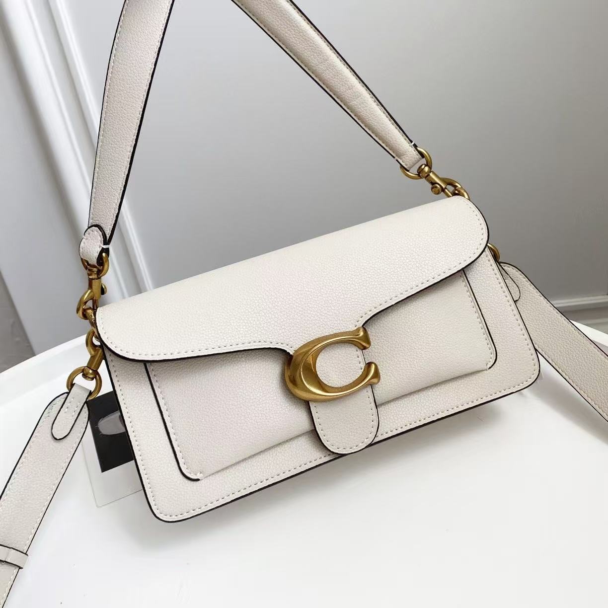 Women C White Leather Handbag Shoulder Strap - Seven Gates
