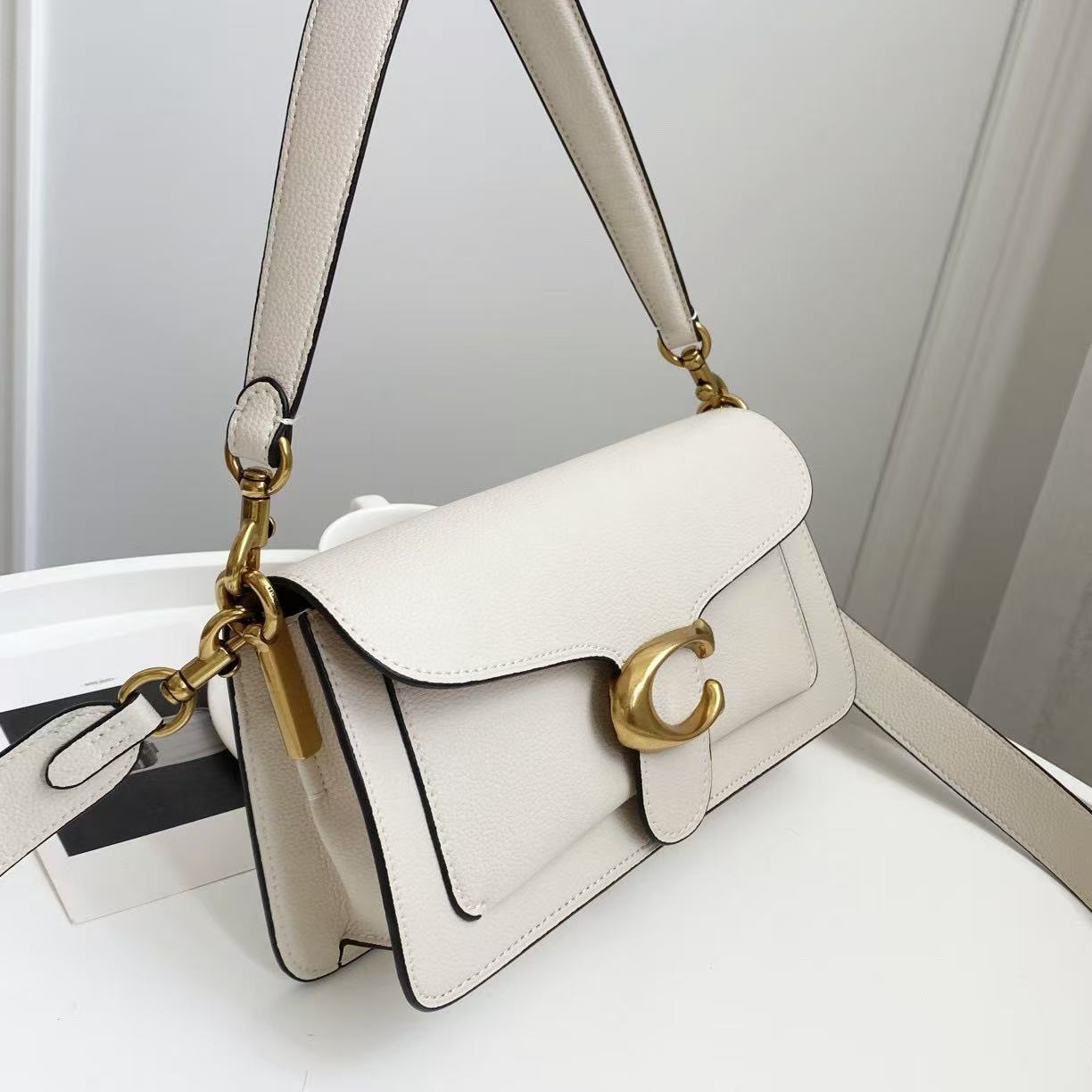 Women C White Leather Handbag Shoulder Strap - Seven Gates