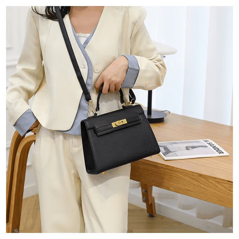 Women Kelli Top Handle Black Leather Tote Bag - Seven Gates