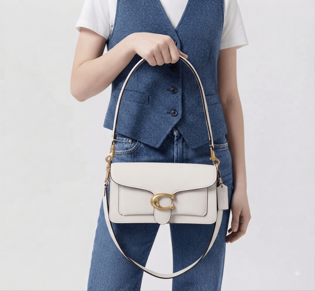 Women C White Leather Handbag Shoulder Strap - Seven Gates
