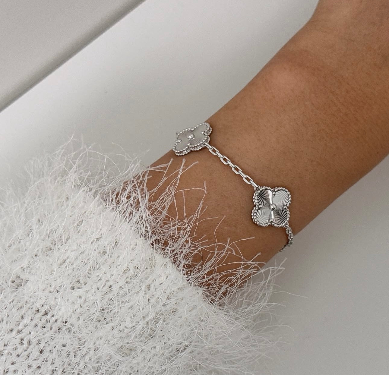 Clover Bracelet Full Silver Four Leaf Flower 18k White Gold Charm Bracelet