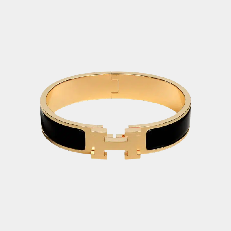 H Bangle Bracelet Black Enamel 18k Gold