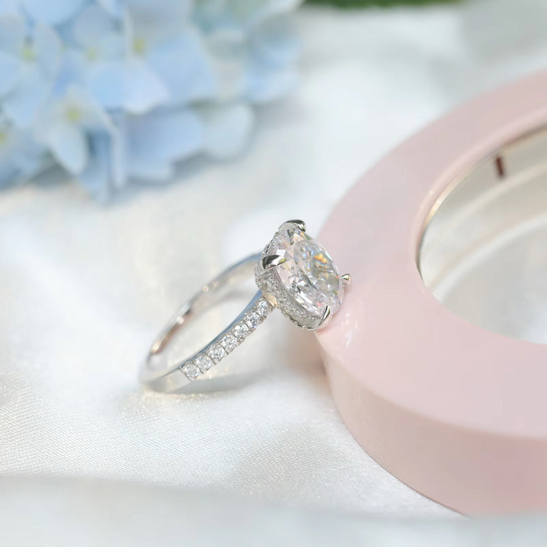Oval Cut Engagement Ring Diamond Collection Halo S925 Sterling Silver Solitaire Pave