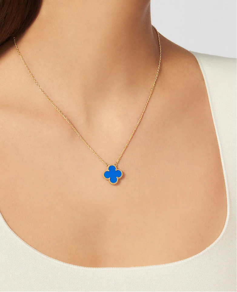 Clover Necklace Four Leaf Blue Agate 18k Gold Pendant Necklace