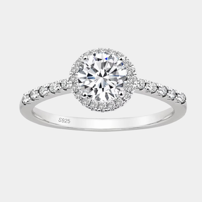 Round Cut Engagement Ring Diamond Collection Halo S925 Sterling Silver Solitaire Pave