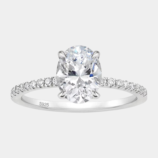 Oval Cut Engagement Ring Diamond Collection Halo S925 Sterling Silver Solitaire Pave