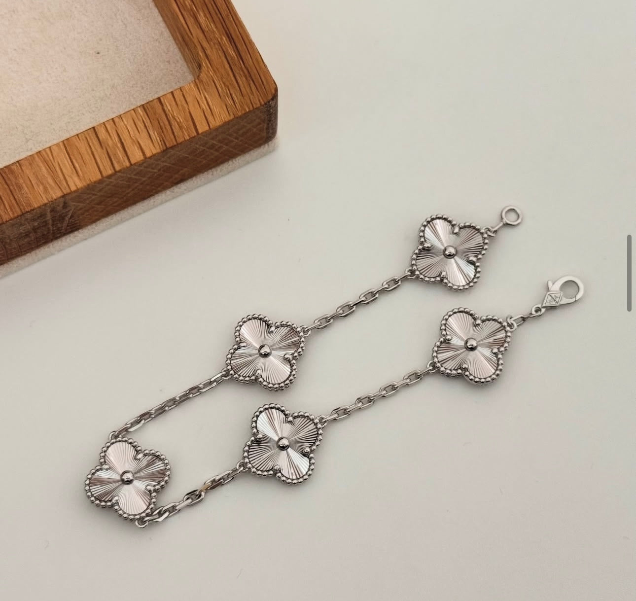 Clover Bracelet Full Silver Four Leaf Flower 18k White Gold Charm Bracelet