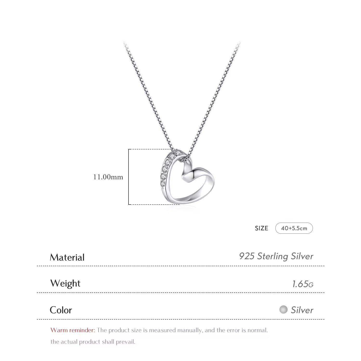 Infinity Love Heart Necklace Hallow Pendant In S925 Sterling Silver With Zircon