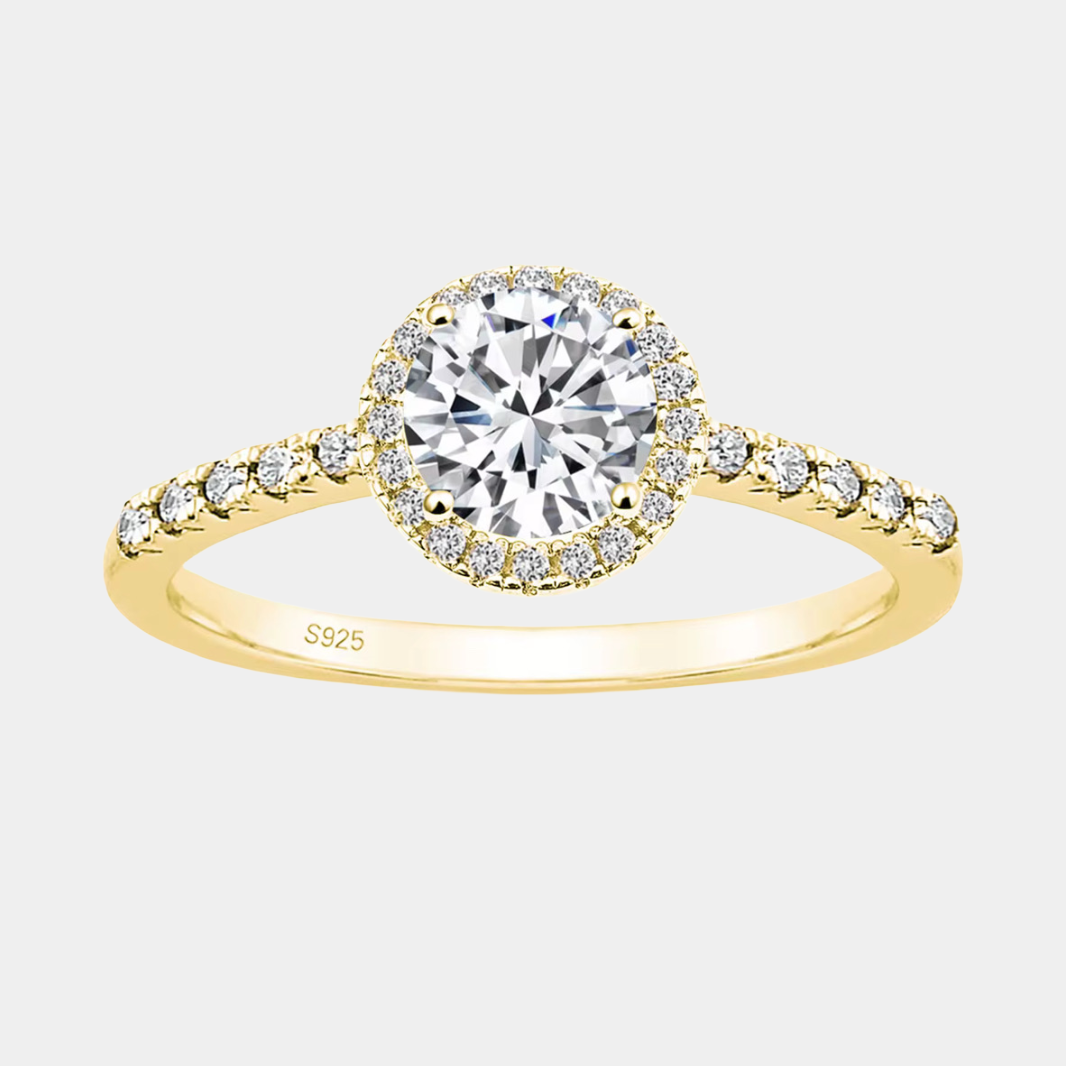 Round Cut Engagement Ring Diamond Collection Halo 18k Gold Solitaire Pave