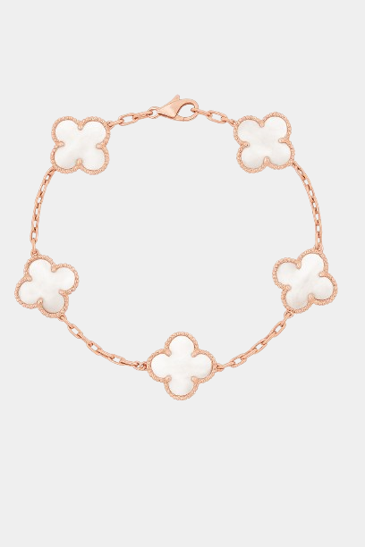 Clover Bracelet Lucky Clover Mother of Pearl Four Leaf Flower 18k Rose Gold Charm Bracelet