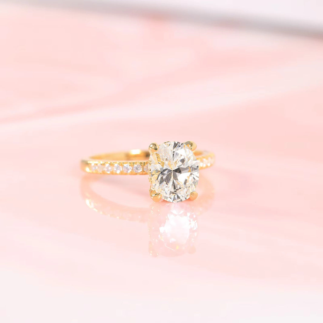 Oval Cut Engagement Ring Diamond Collection Halo 18k Gold Solitaire Pave