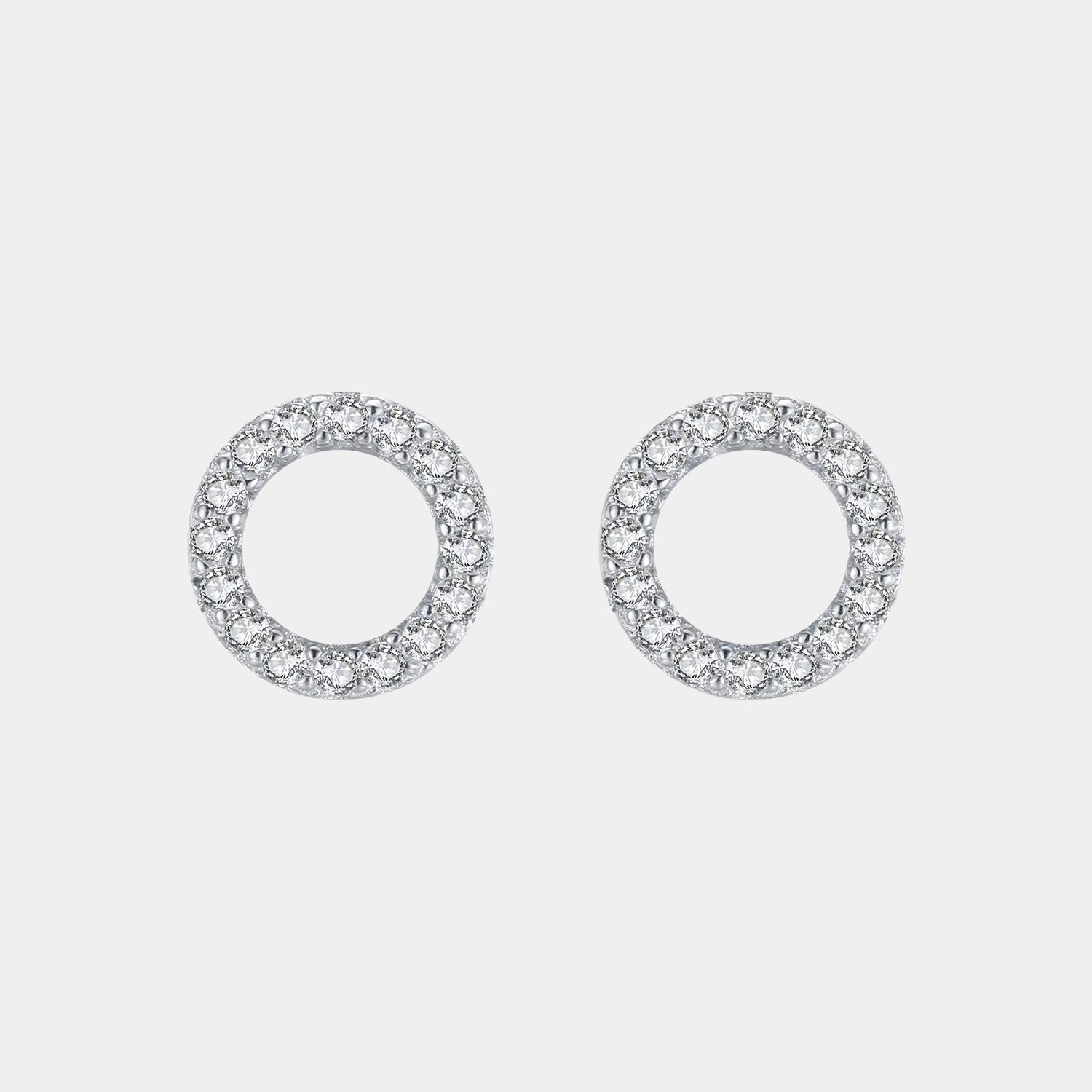Circle Design Round Diamond Halo Open Stud Earrings S925 Silver Plated