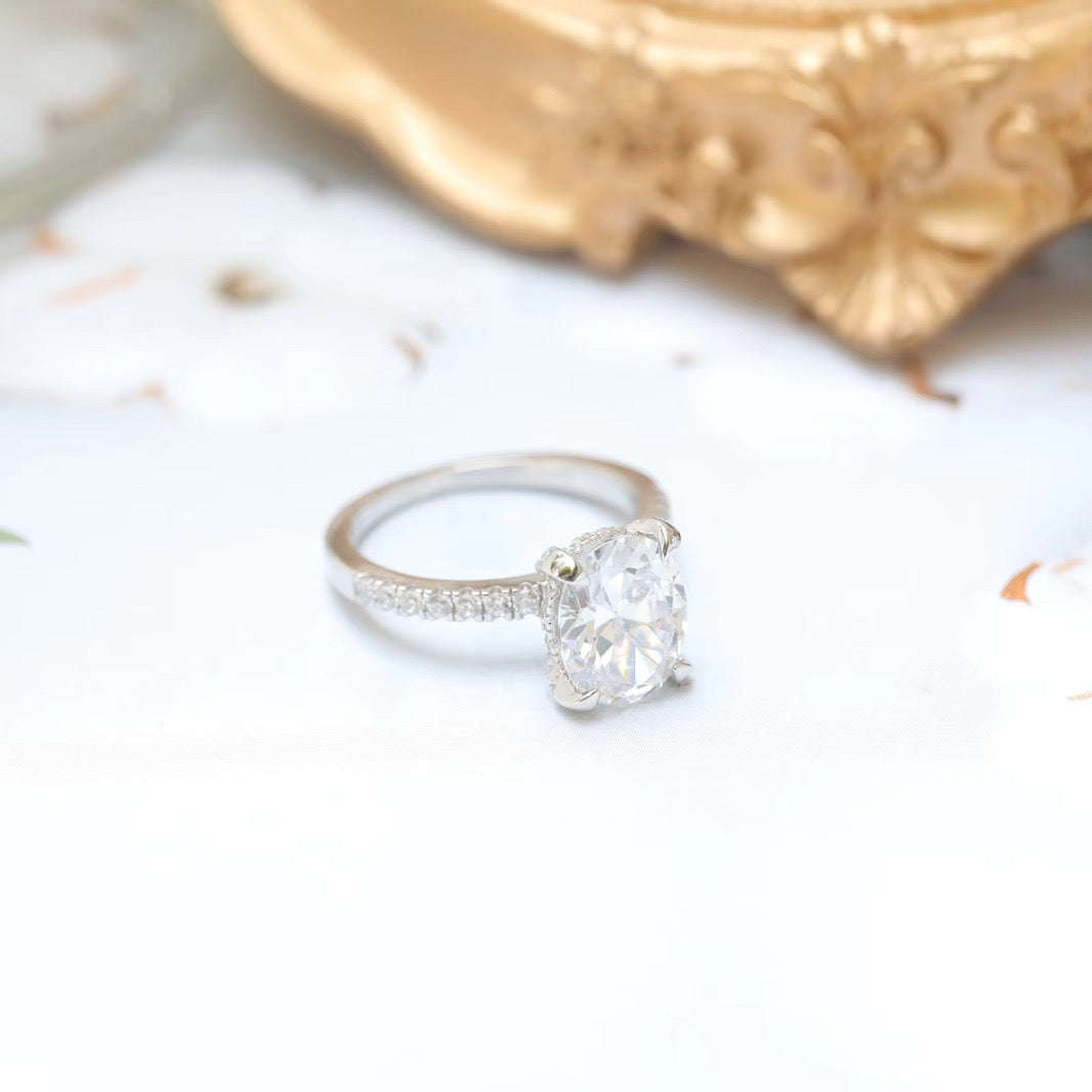 Oval Cut Engagement Ring Diamond Collection Halo S925 Sterling Silver Solitaire Pave