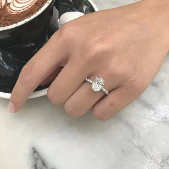 Oval Cut Engagement Ring Diamond Collection Halo S925 Sterling Silver Solitaire Pave