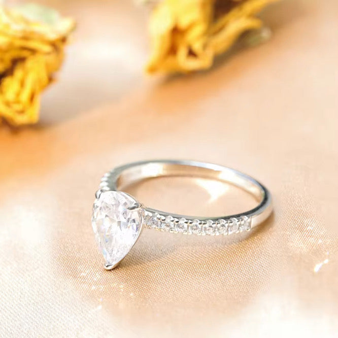 Pear Cut Engagement Ring Diamond Collection Halo S925 Sterling Silver Solitaire Pave