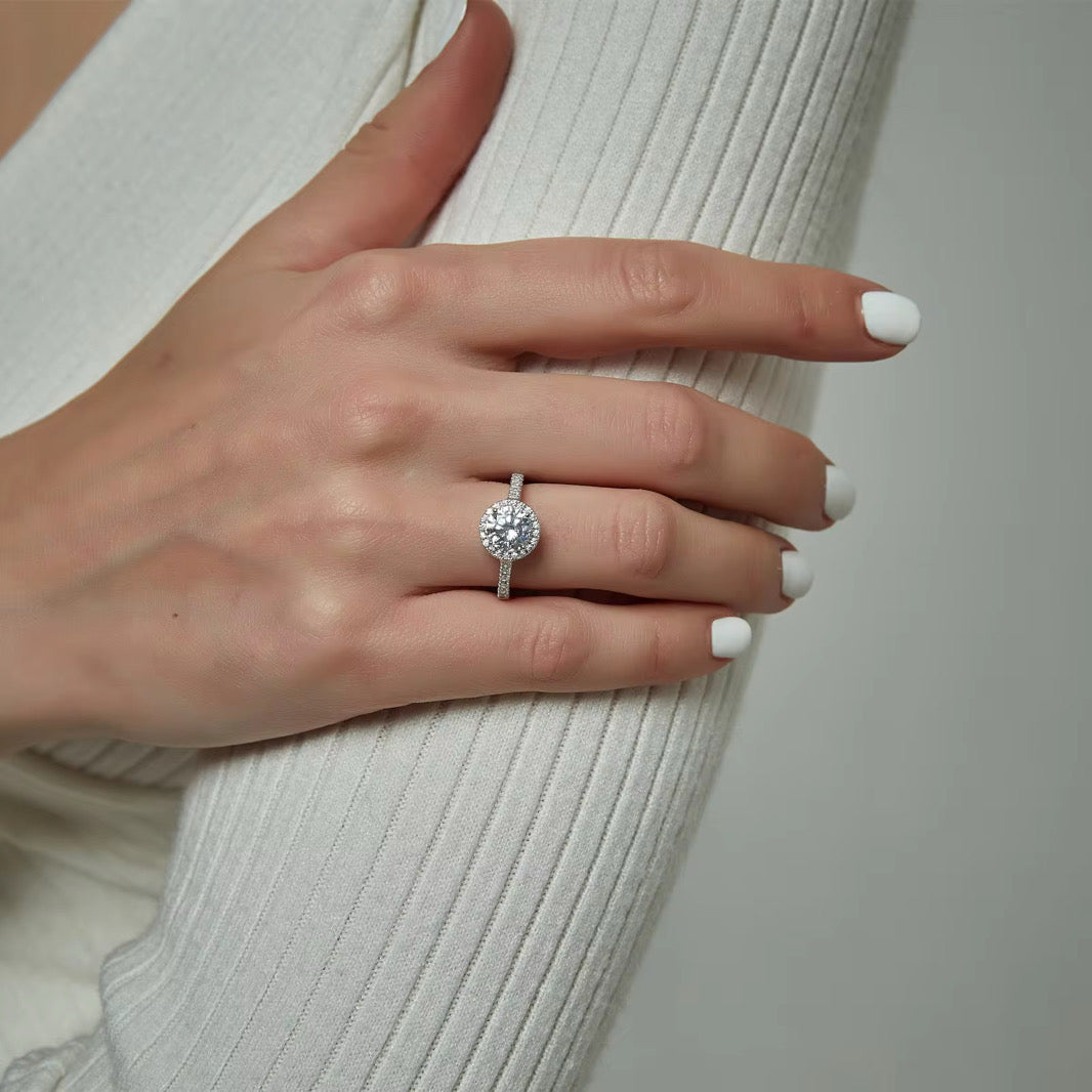 Round Cut Engagement Ring Diamond Collection Halo S925 Sterling Silver Solitaire Pave
