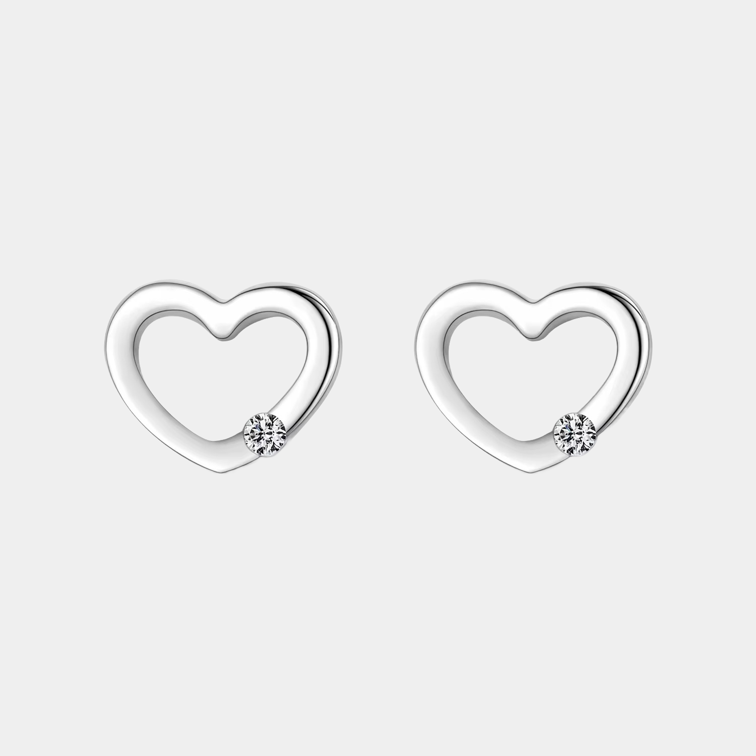 Open Heart Stud Earrings With Zircon Crystal S925 Silver Plated
