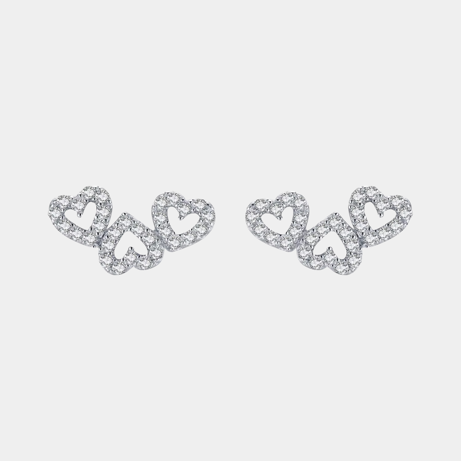 Diamond Triple Heart Mini Stud Earrings S925 Sterling Silver