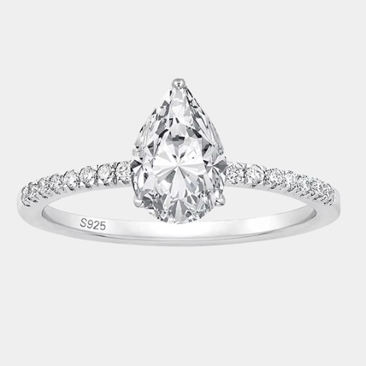 Pear Cut Engagement Ring Diamond Collection Halo S925 Sterling Silver Solitaire Pave