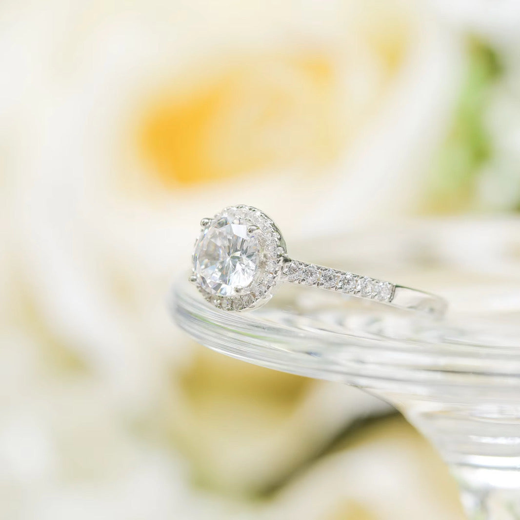 Round Cut Engagement Ring Diamond Collection Halo S925 Sterling Silver Solitaire Pave