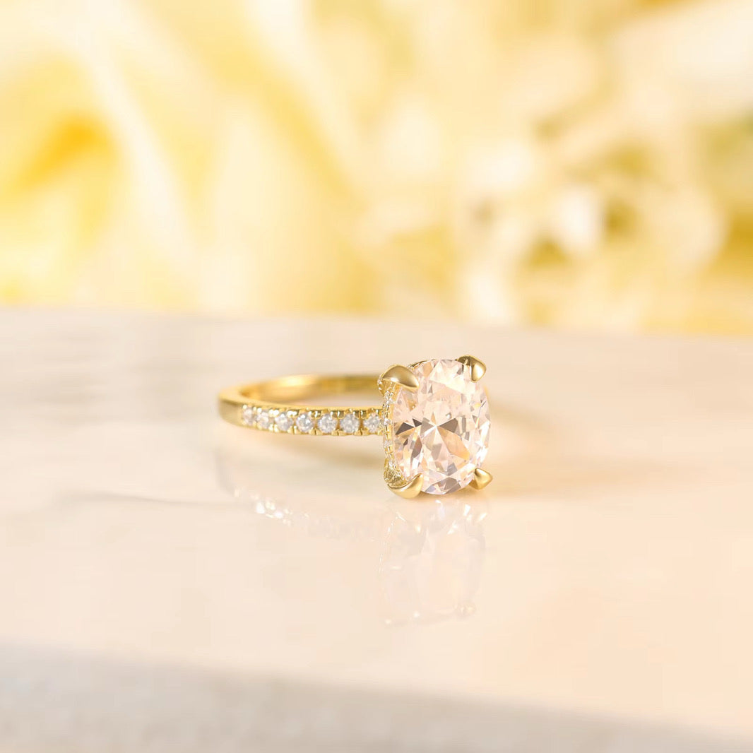 Oval Cut Engagement Ring Diamond Collection Halo 18k Gold Solitaire Pave