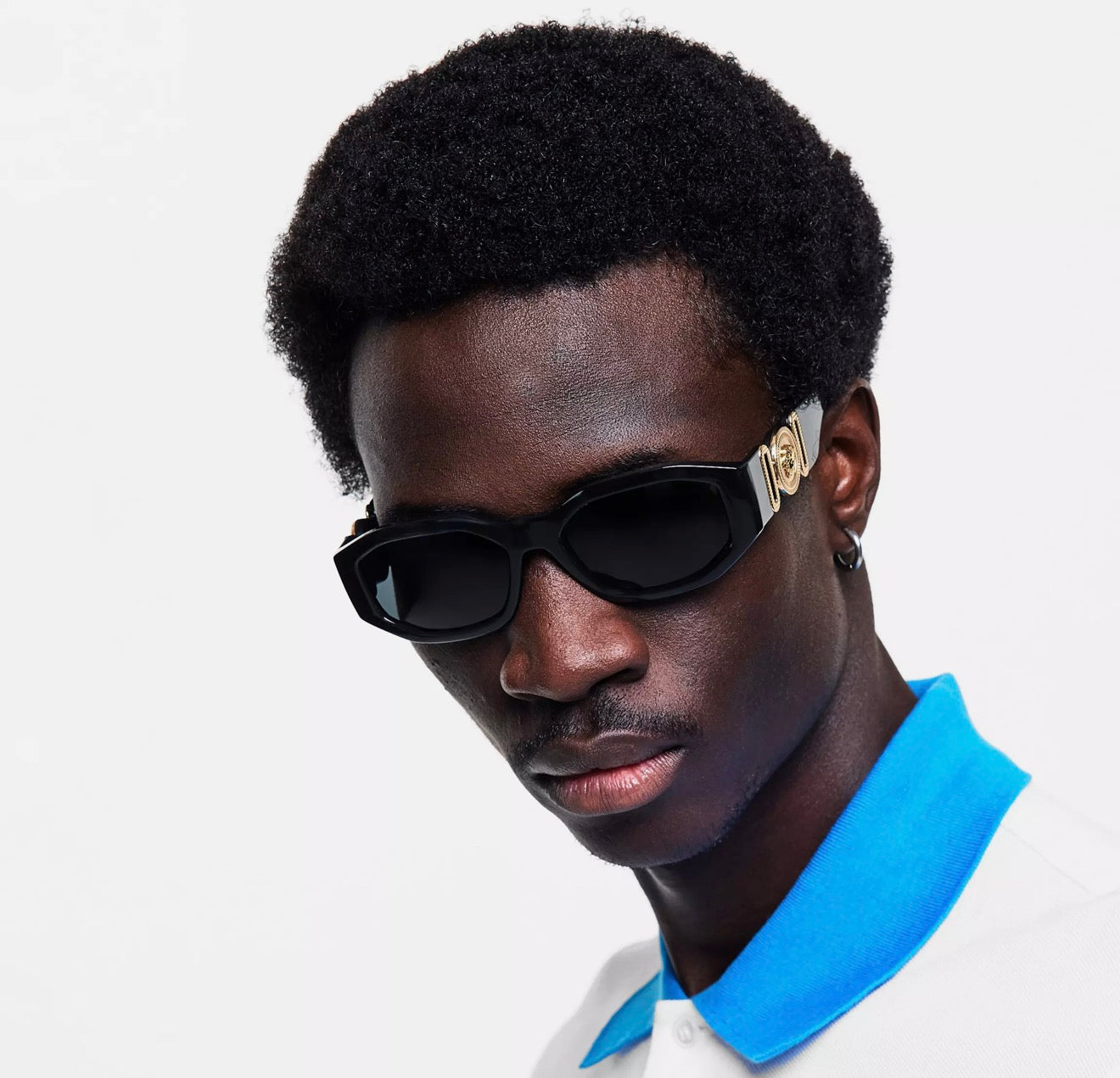 Unisex Medusa Rectangle Frame Sunglasses Side Logo
