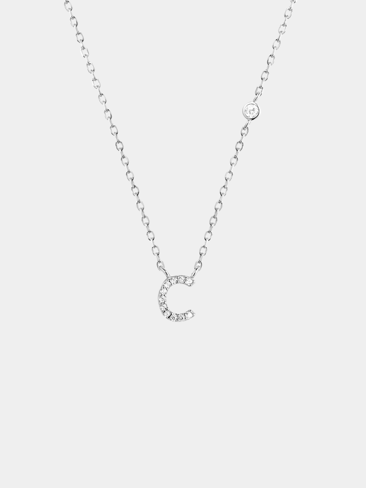 Initial Necklace C Letter Pendant Sterling Silver