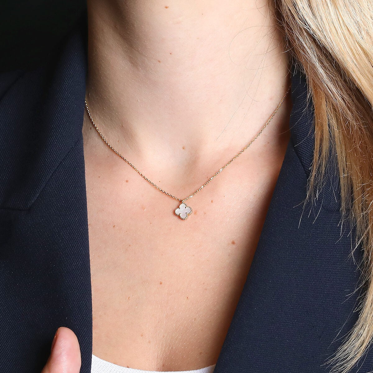 Clover Necklace Four Leaf Mini Mother Of Pearl 18k Gold Pendant Necklace