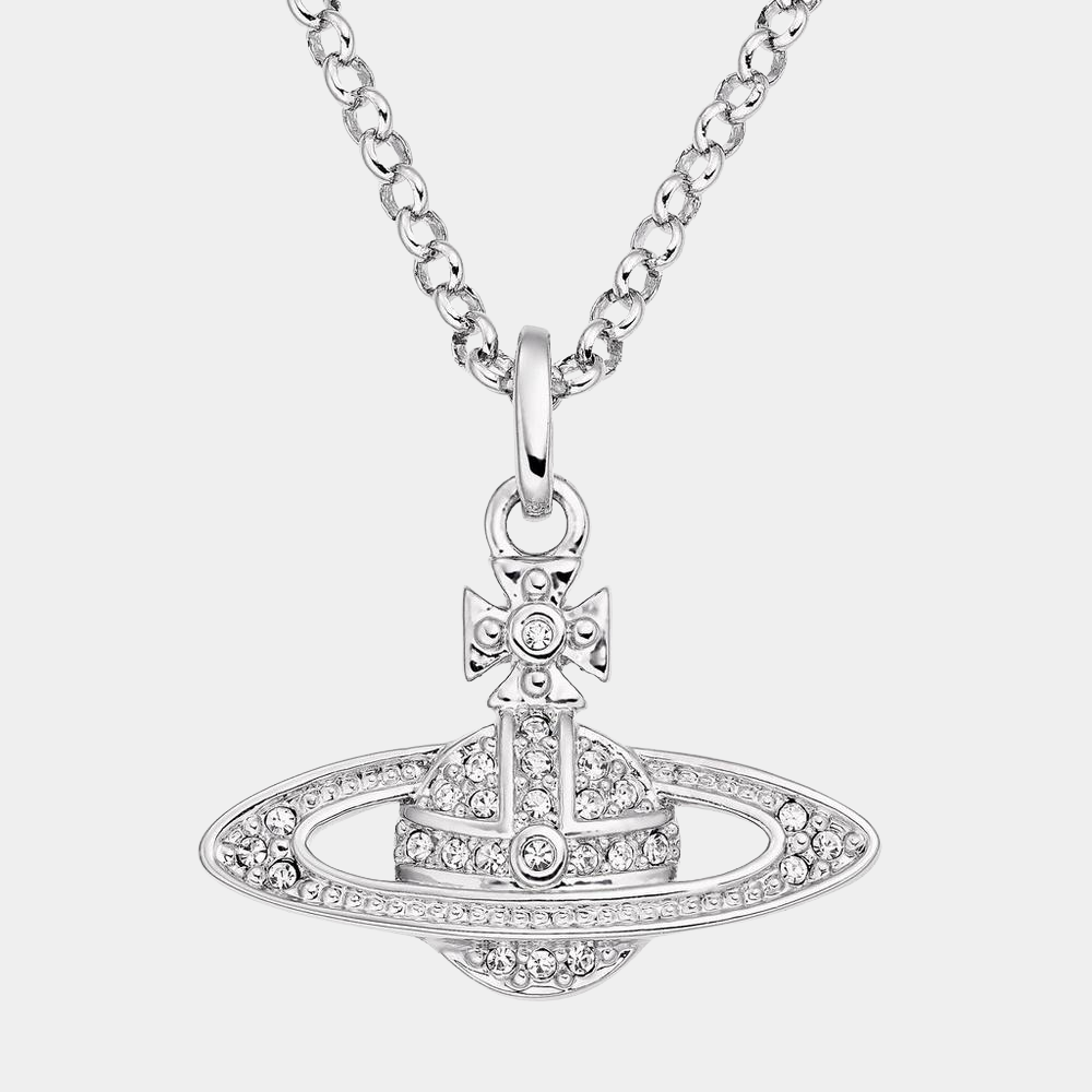 Vivienne Saturn Planet Necklace In Silver With Diamonds