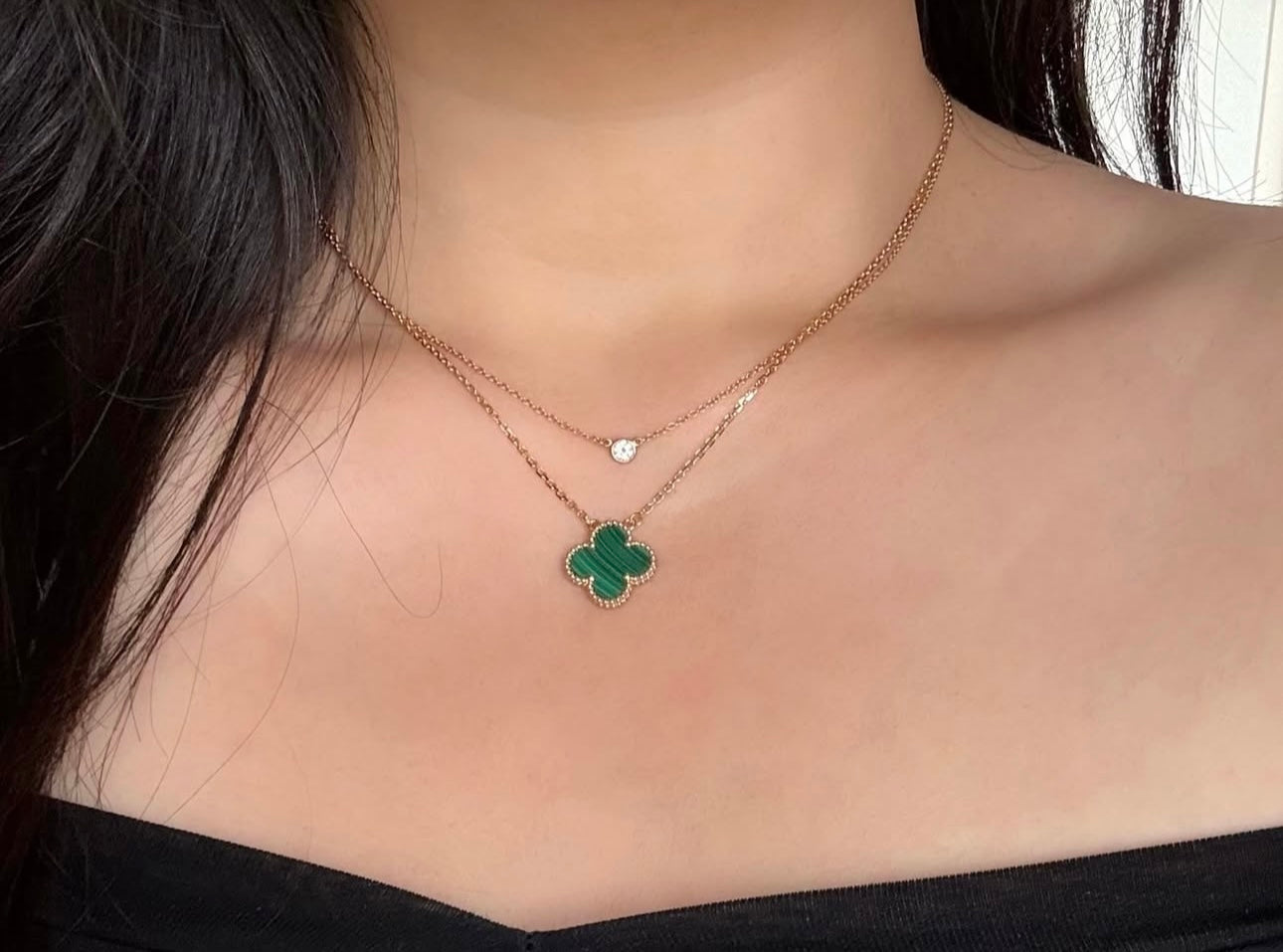 Clover Set Malachite Gemstone Necklace 18K Gold With Matching Bracelet & Earrings