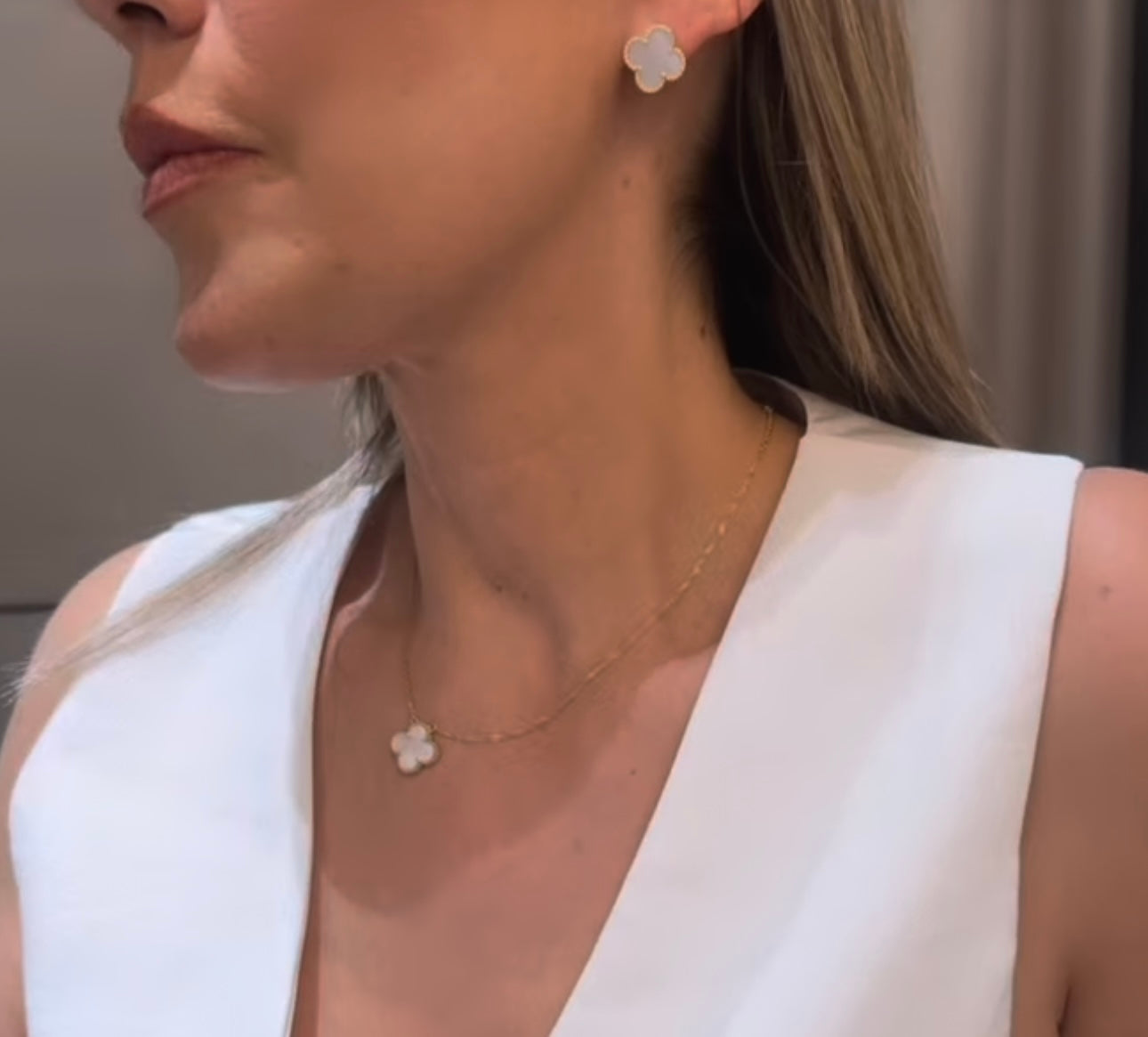 Clover Necklace Four Leaf Mother Of Pearl 18k Gold Pendant Necklace