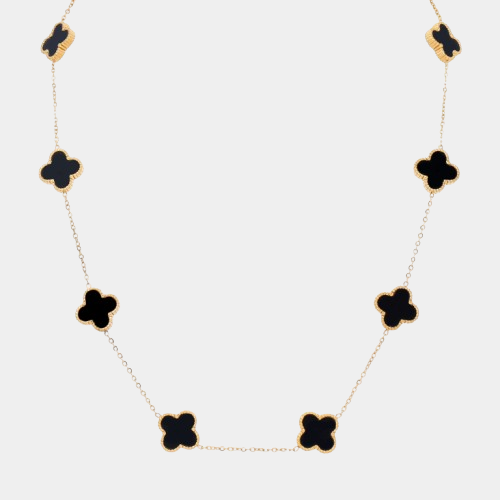 Clover Necklace 10 Motifs Black Onyx Stone 18k Yellow Gold Four Leaf Clover