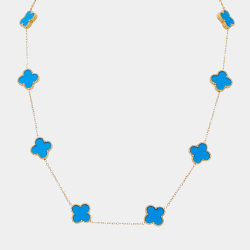 Clover Necklace 10 Motifs Ocean Blue 18k Yellow Gold Four Leaf Clover