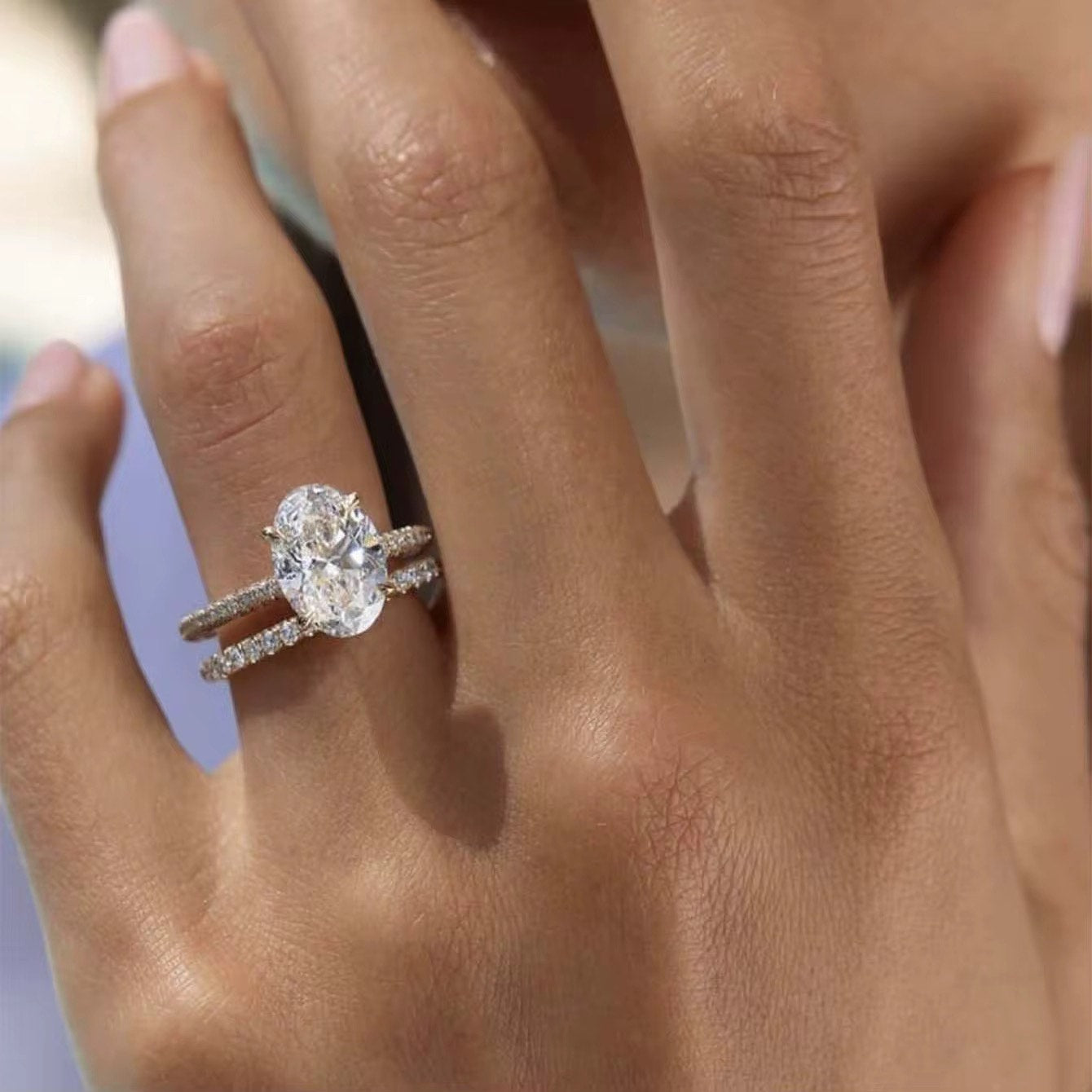 Oval 2 Ct Diamond Engagement Ring 18k Gold Lab Diamond Pave Ring