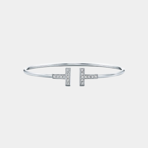 T Wire Bangle Silver Bracelet With Zircon