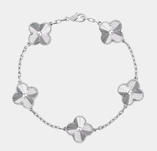 Clover Bracelet Full Silver Four Leaf Flower 18k White Gold Charm Bracelet