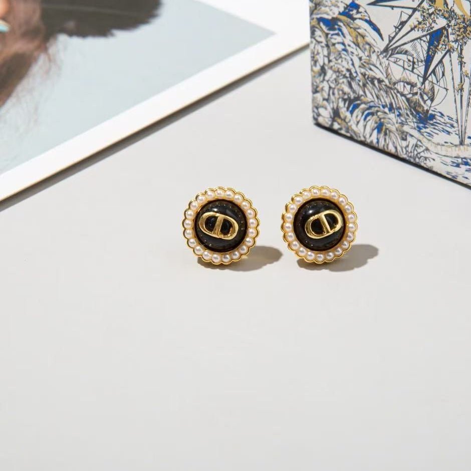 CD Earrings Black Stone 18k Gold - Seven Gates
