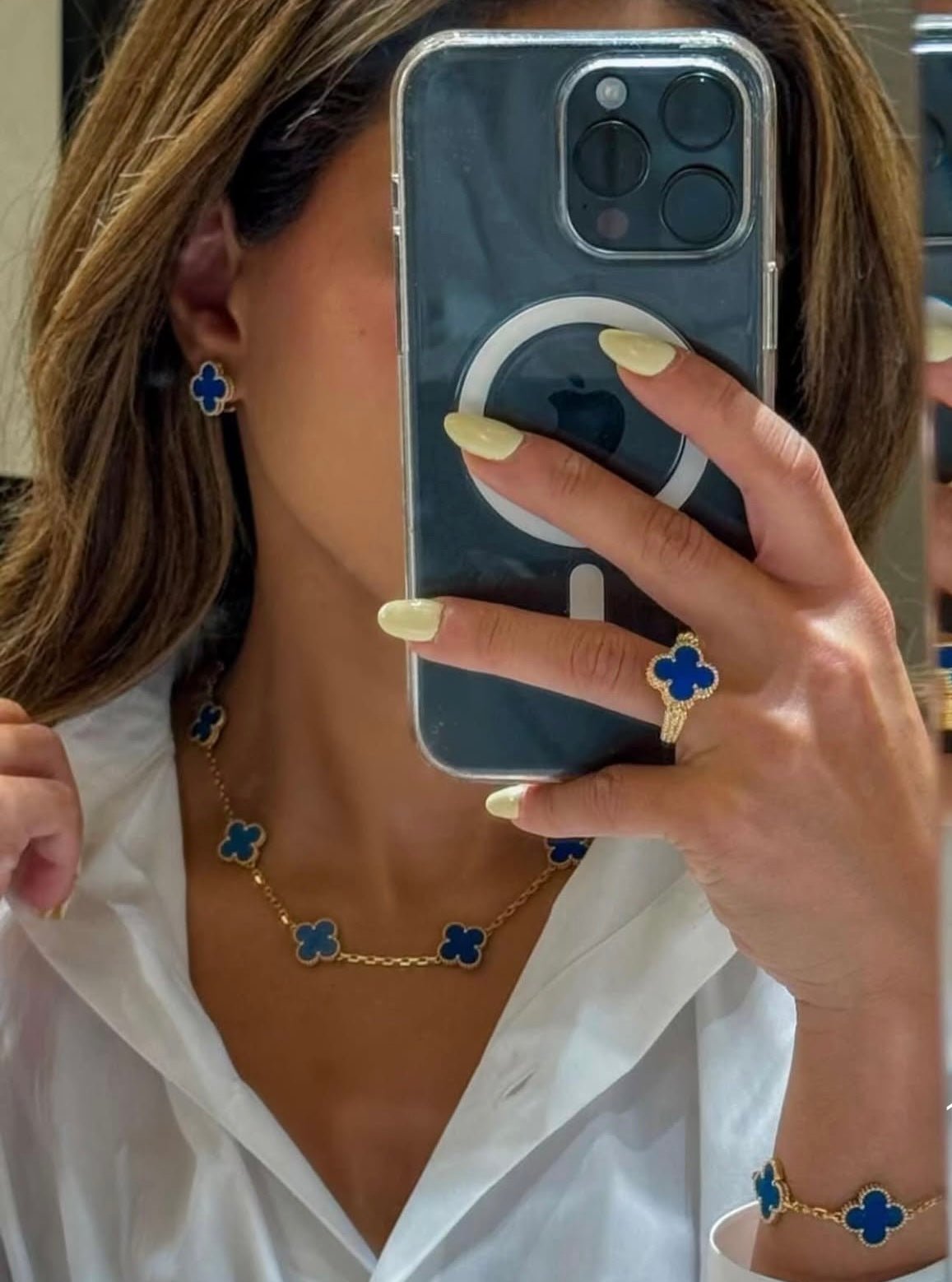 Clover Bracelet Blue Agate Four Leaf Flower 18k Gold Charm Bracelet - Seven Gates