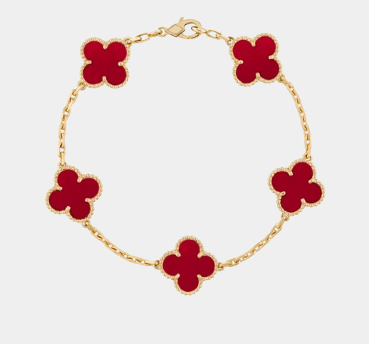 Clover Bracelet Carnelian Gemstone Four Leaf Flower 18k Gold - Seven Gates