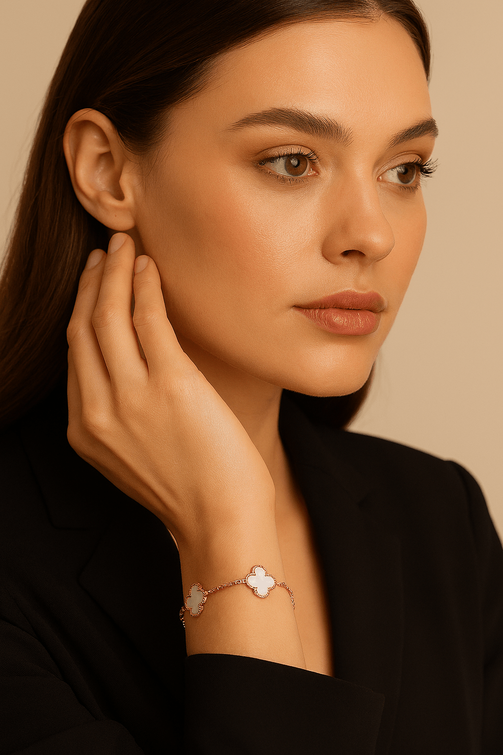 Clover Bracelet Lucky Clover Mother of Pearl Four Leaf Flower 18k Rose Gold Charm Bracelet - Seven Gates