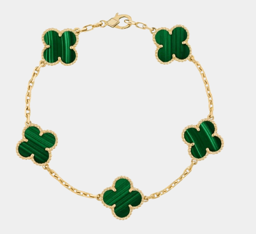 Clover Bracelet Malachite Gemstone Four Leaf Flower 18k Gold Charm - Seven Gates