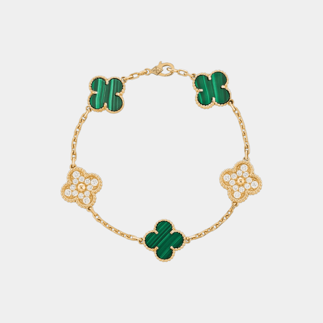 Clover Bracelet Malachite With Zircon Lucky Clover Four Leaf Flower 18k Gold Charm Bracelet - Seven Gates