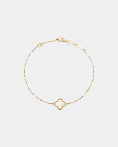 Clover Bracelet Mother of Pearl One Four Leaf Flower 18k Yellow Gold Bracelet - Seven Gates