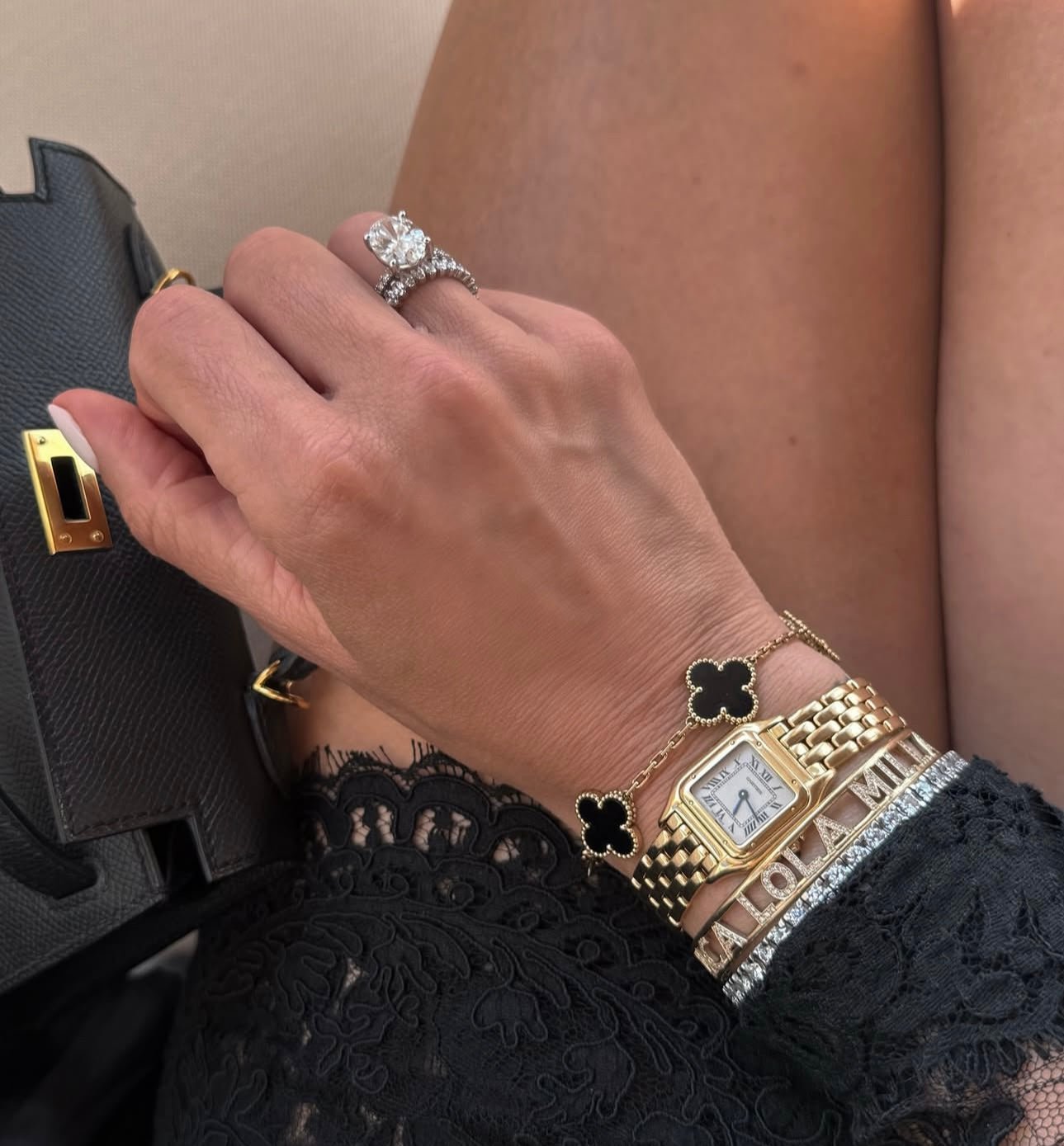 Clover Bracelet Onyx Gemstone Four Leaf Flower 18k Gold Charm Bracelet - Seven Gates