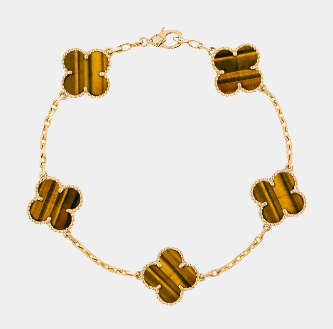 Clover Bracelet Tiger Eye Gemstone Four Leaf Flower 18k Gold Charm Bracelet - Seven Gates