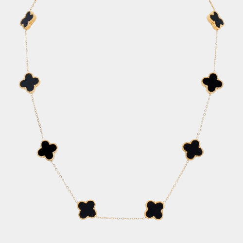 Clover Necklace 10 Motifs Black Onyx Stone 18k Gold Four Leaf Clover - Seven Gates