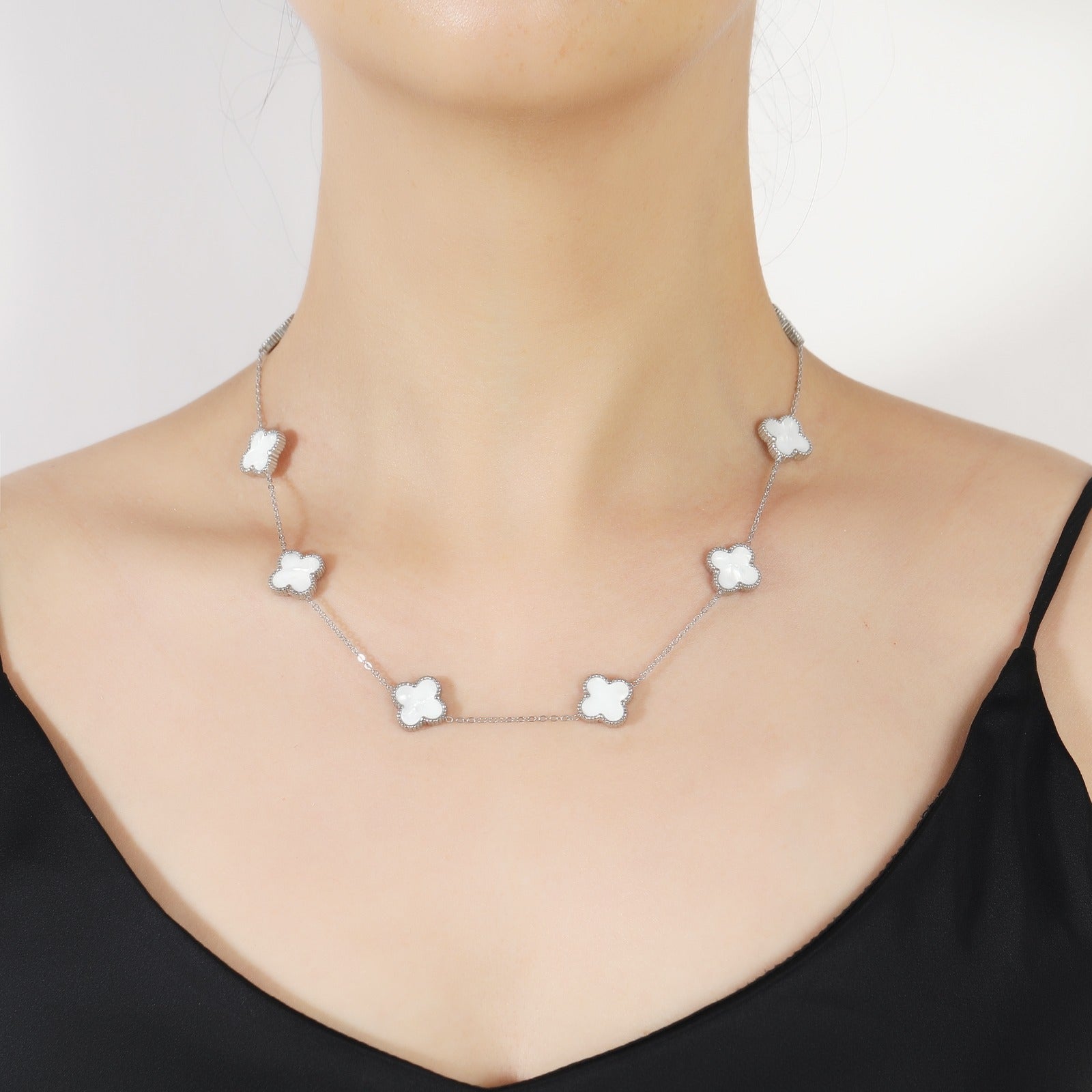 Clover Necklace 10 Motifs Lucky Clover Mother of Pearl Silver Four Lea