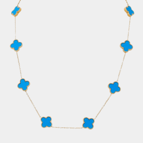 Clover Necklace 10 Motifs Ocean Blue 18k Gold Four Leaf Clover - Seven Gates