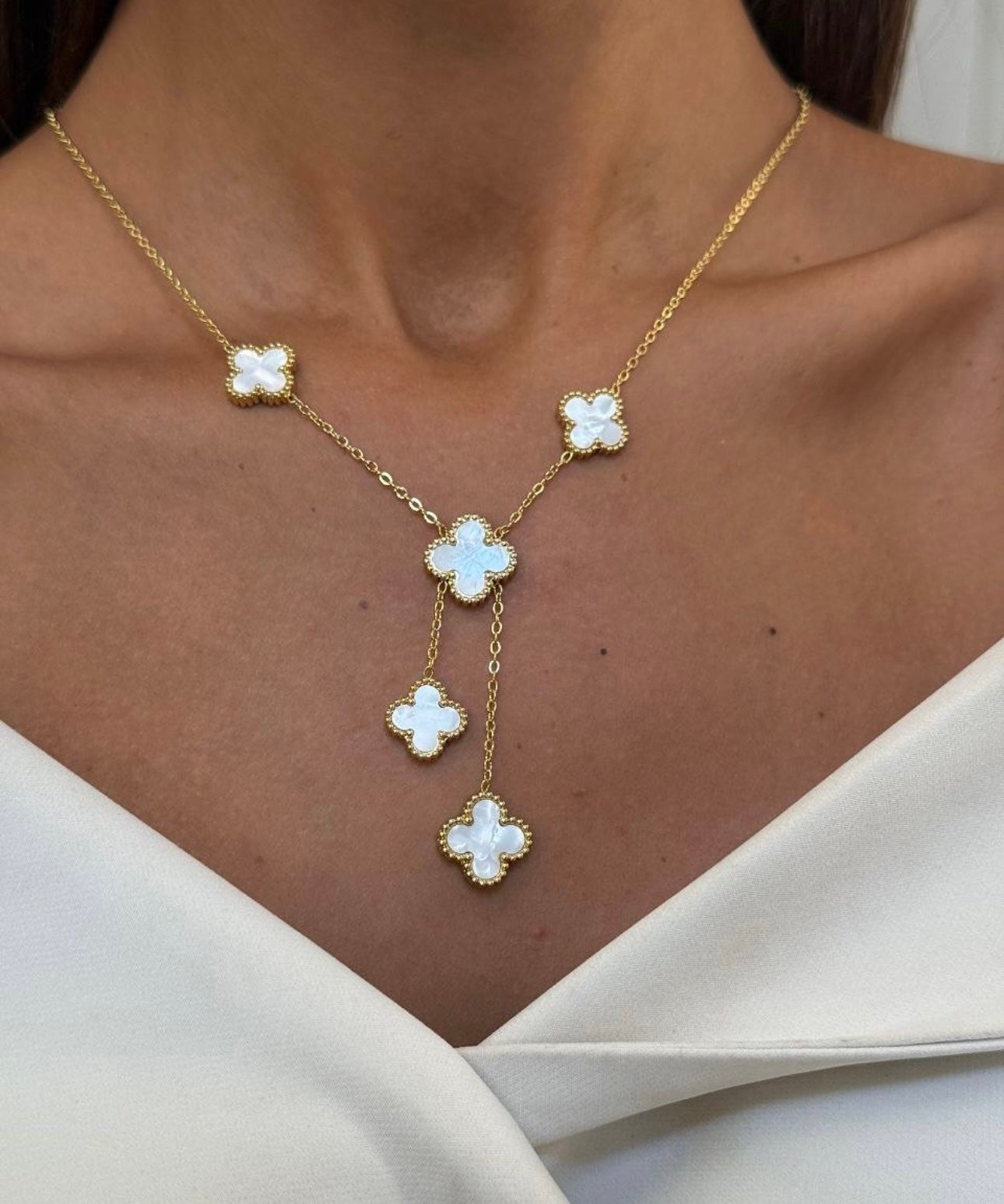 Clover Necklace 18k Gold Mother Of Pearl Four Leaf Flower - Seven Gates